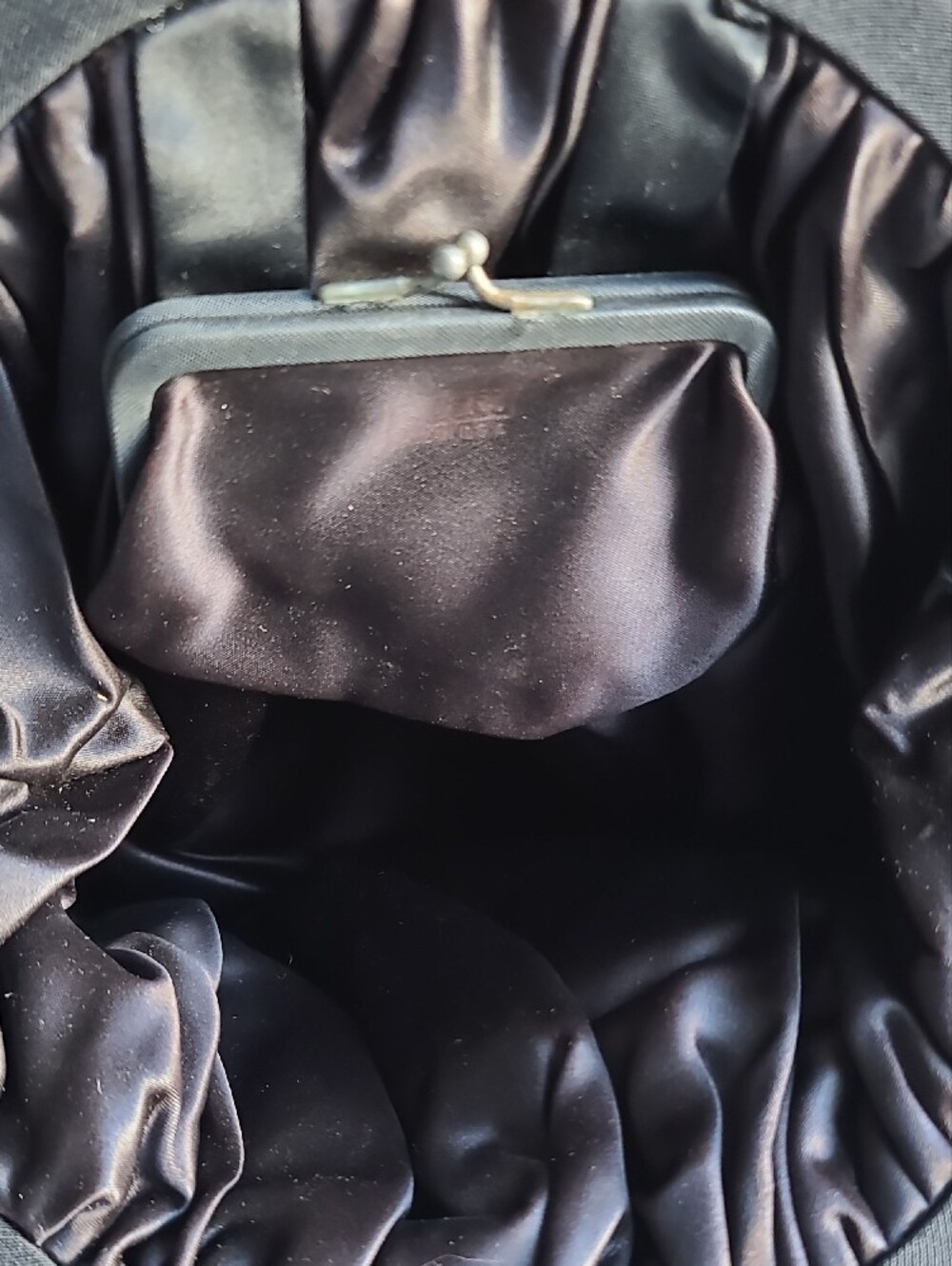 Vintage Black Pleated Evening Hand Bag with Gold Accents. - Picture 4 of 6